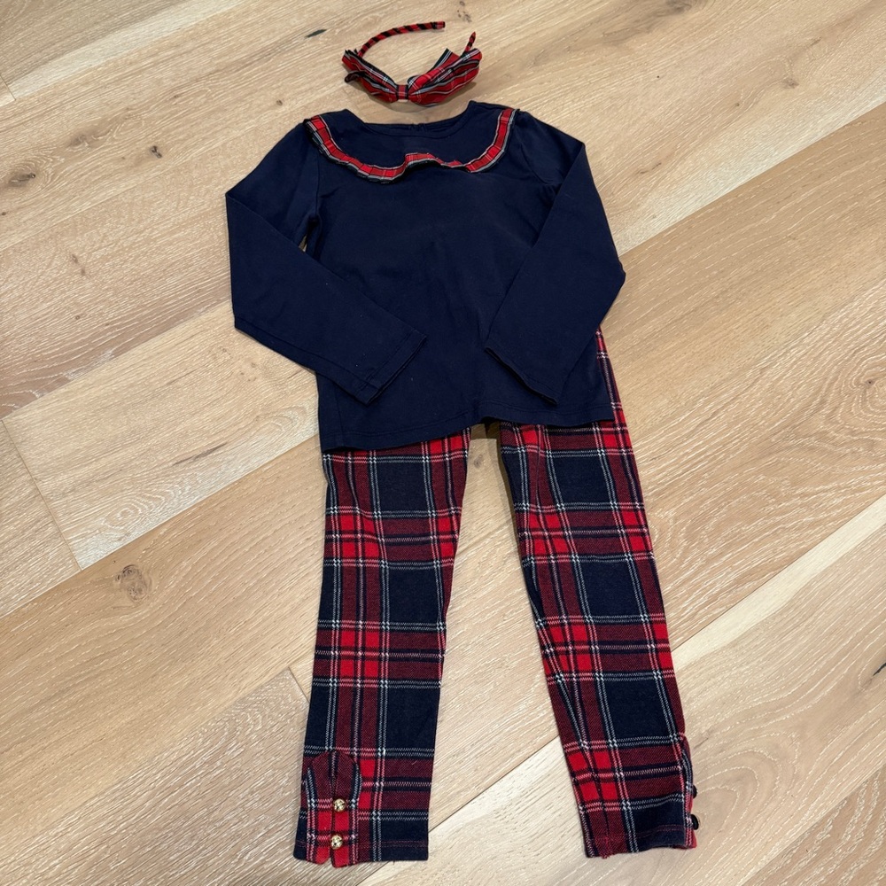 Janie and Jack Navy and Red Plaid Set
